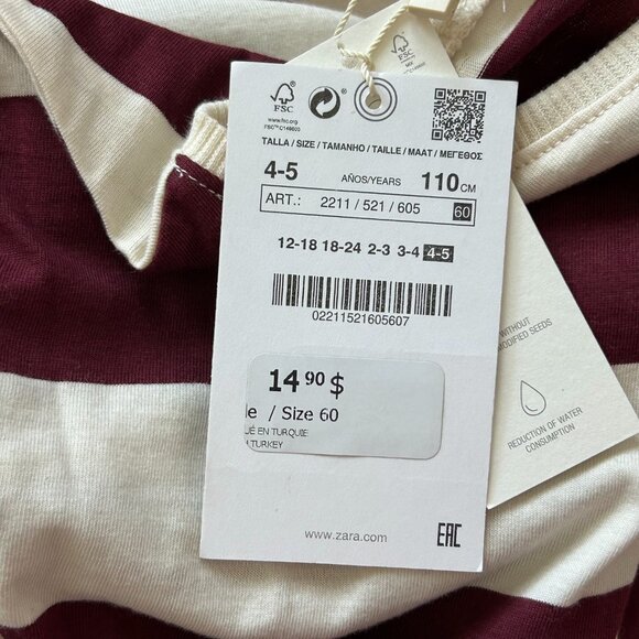 NWT Zara Long Sleeve T-Shirt Stripes - Picture 4 of 5